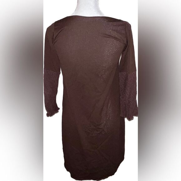 BROWN DRESS with crochet bands, 3/4 sleeves, easy and elegant! - Picture 4 of 6